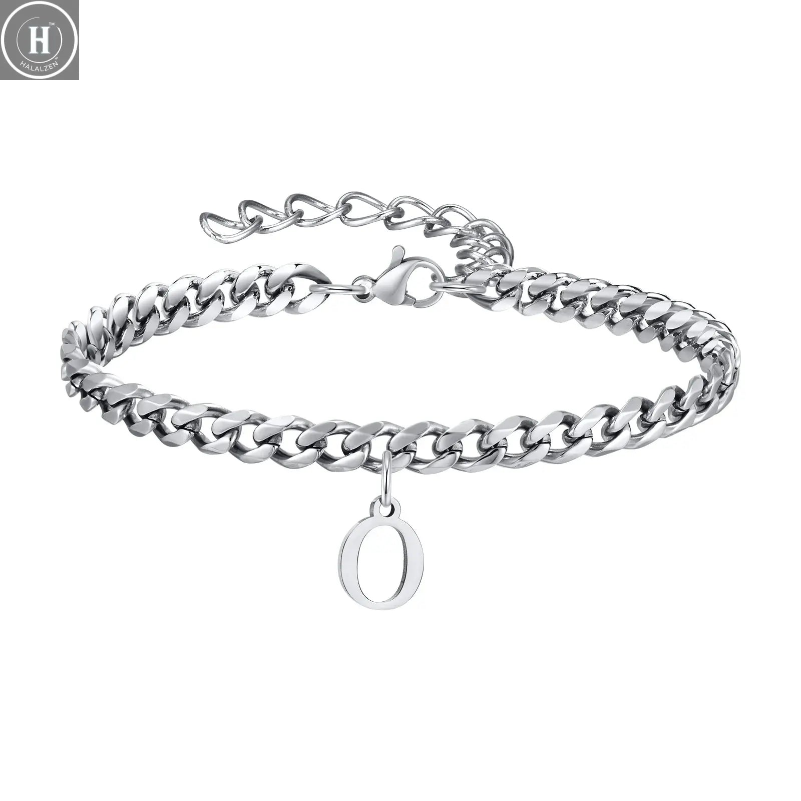 Mens Initials Cuban Links Bracelets,Stainless Steel A-Z 26 Letters Alphabet Charm Chain Wristband Adjustable,Casual Jewelry Gift HALALZEN