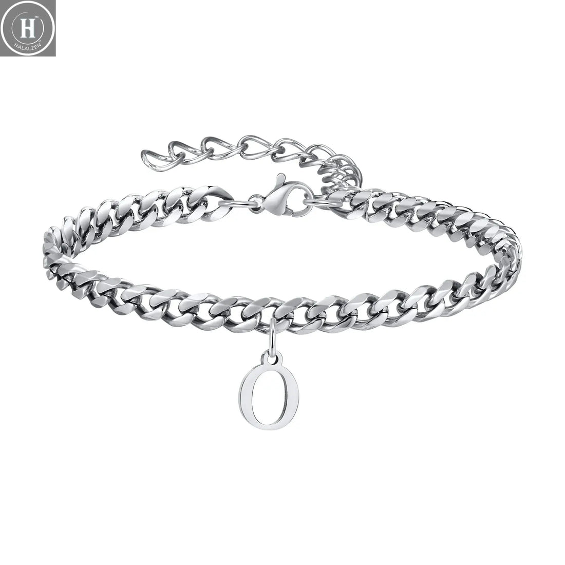 Mens Initials Cuban Links Bracelets,Stainless Steel A-Z 26 Letters Alphabet Charm Chain Wristband Adjustable,Casual Jewelry Gift HALALZEN