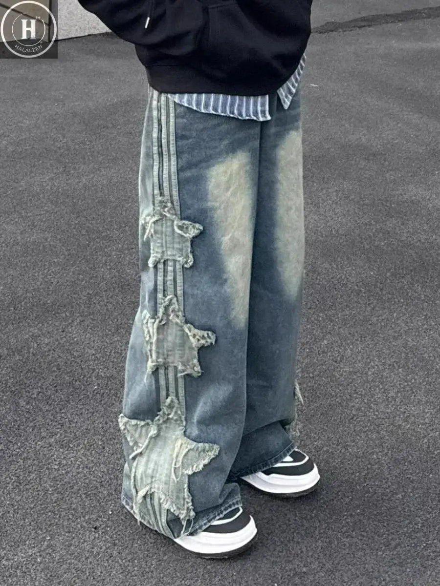 Star Jeans for Women Girls Baggy Cute Patchwork Denim Pants Y2k High Waisted Jeans Grunge Aesthetic Clothes Halalzen UK