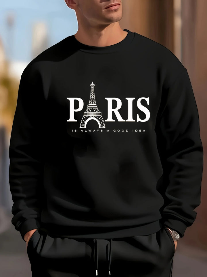 Parisian Letters Eiffel Tower Printed Pattern Hoodie Street Men's Fashion Harajuku Casual Oversized O-neck Hoodie Top Clothing