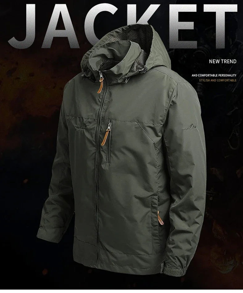 Men Retro Camping Jacket Waterproof Windbreaker Winter Hooded Zip-Up Jackets Man Softshell Army Jacket Cargo Coat Outwear