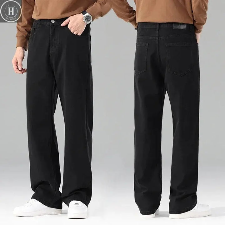 Male Brand New Autumn Jeans Men Black Casual Baggy Trousers Classic Straight Comfortable Wide Denim Trousers  Men Clothing HALALZEN