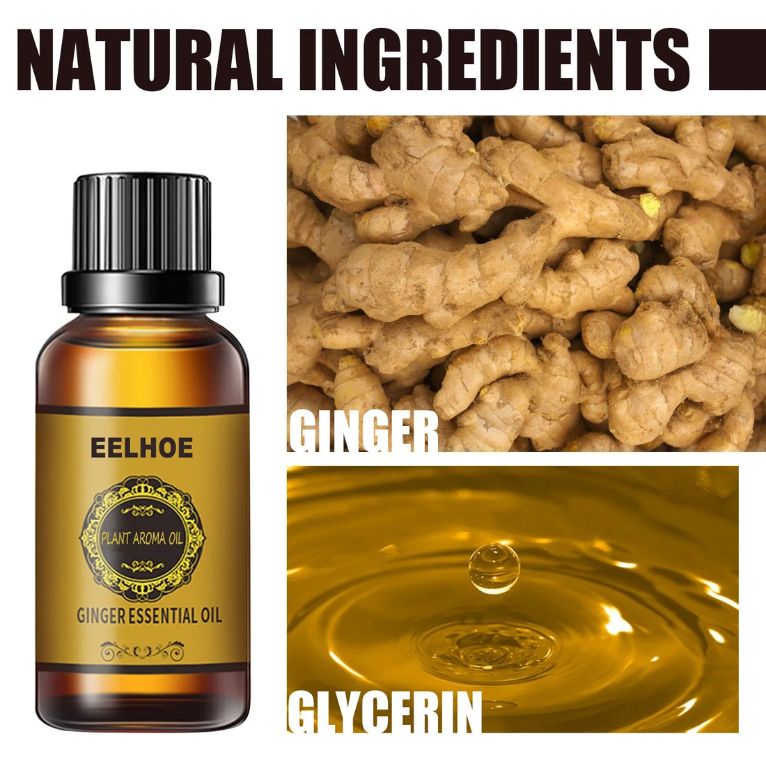 EELHOE Slimming Essential Oil Natural Ginger Oil Lymphatic Drainage Therapy Anti Aging Plant Essential Oils for Slimming Body HALALZEN