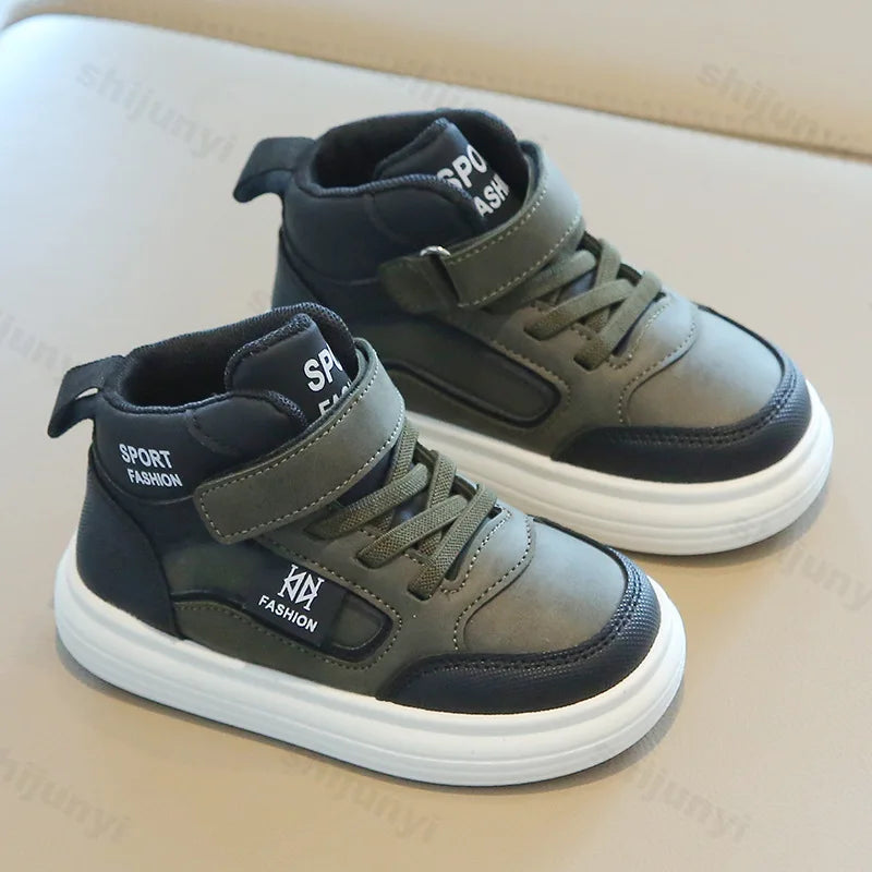 Autumn Children's High Top Casual Sports Shoes 2025 New Boys Board Shoes Soft Sole Baby Toddler Comfortable Outdoor Sneakers