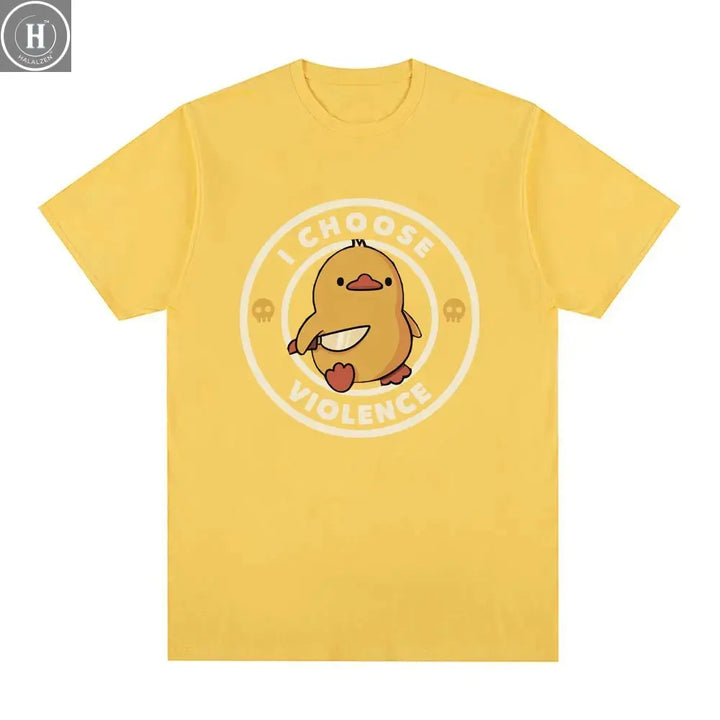 I Choose Violence T Shirt Funny Duck Humor Slogan Short Sleeve T-shirts Men Women 100% Cotton Loose Oversized T-shirt Streetwear HALALZEN