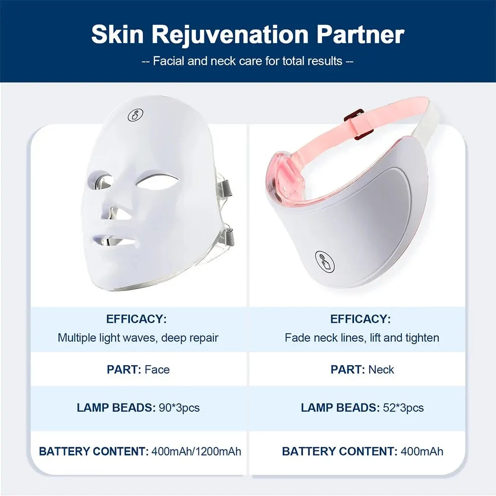 7-Color LED Facial &amp; Neck Light Therapy Mask