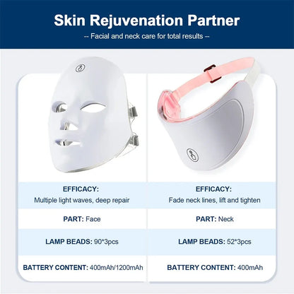 7-Color LED Facial &amp; Neck Light Therapy Mask