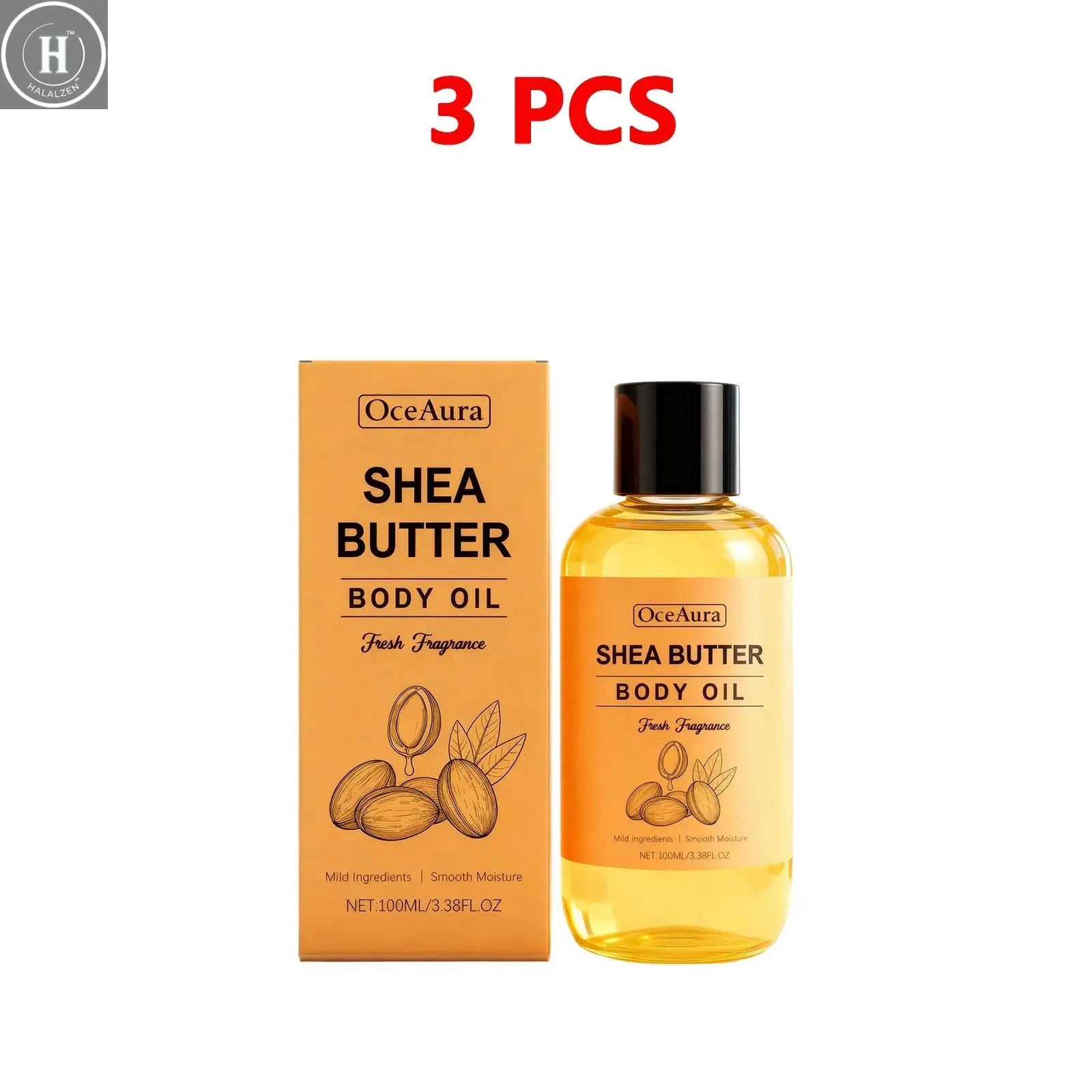 100% Natural Shea Butter Massage Oil Intense Moisture for Dry Skin Lightweight & Fast Absorbing All Skin Types Stretch Mark Care HALALZEN