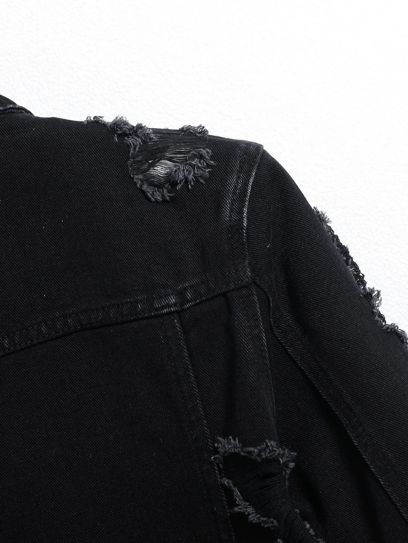 Men's Denim Jacket - Black Regular Jacket, Street Fashion with Rips, Suitable for Daily Casual Outings