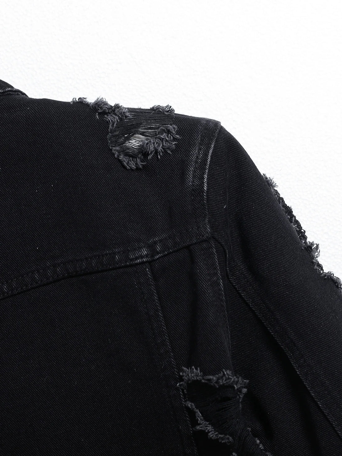 Men's Denim Jacket - Black Regular Jacket, Street Fashion with Rips, Suitable for Daily Casual Outings