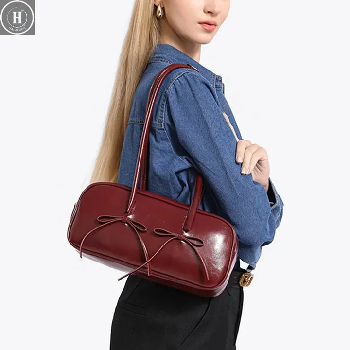 Vintage Women Business Shoulder Bags Simple Ladies Commute Tote Bag Pu Leather Female Underarm Bag Burgundy Large Handbags Purse HALALZEN