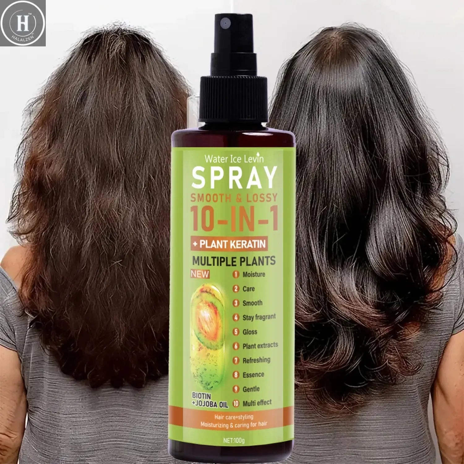 10-in-1 Hair Essence Spray with Plant Keratin & Biotin - Hydrating + Smoothing + Shine Control - Jojoba Oil Formula HALALZEN