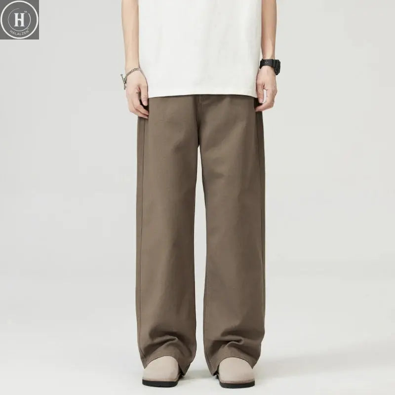 Baggy Wide-leg Jeans 100% Cotton Comfortable Breathable Autumn Casual Denim Pants Loose Straight Trousers Fashion Streetwear Halalzen UK