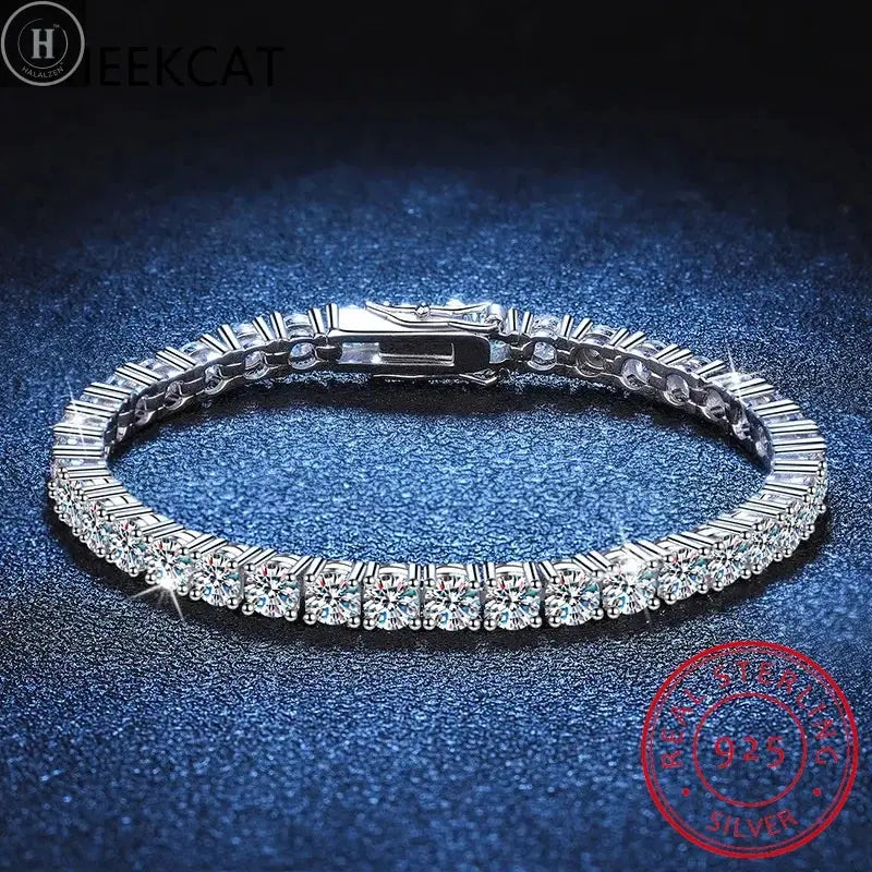 Real 3MM D VVS Moissanite Tennis Bracelet Passes Diamond Sparkling Test Solid S925 Jewelry Wedding Women Gift HALALZEN