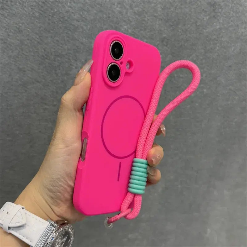 Luxury Candy Liquid Silicone Magsafe Case for iPhone 17 16 15 14 13 12 Pro Max Soft Shockproof Magnetic Lanyard Strap Cover Halalzen UK