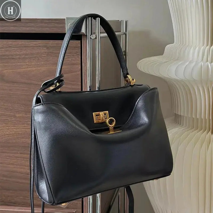 сумка через плечо женская Brand Texture Women's Luxury Brown Leather Gold Buckle Handheld Tote Bag Shoulder Bag Shoulder Bag HALALZEN