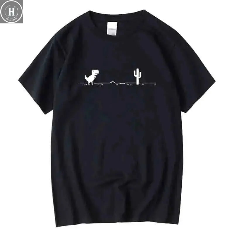 Men's High Quality 100%Cotton Funny Dinosaur Print T Shirt Loose O-neck Summer Cool Men Tshirt Short Sleeve T-shirt Male Tee Top HALALZEN