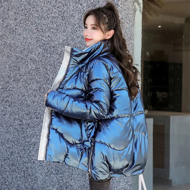 2022 New Winter Jacket Women Parkas Glossy Warm Thicken Coat Female Cotton Padded Parka Waterproof Outwear Loose Snow Jacket