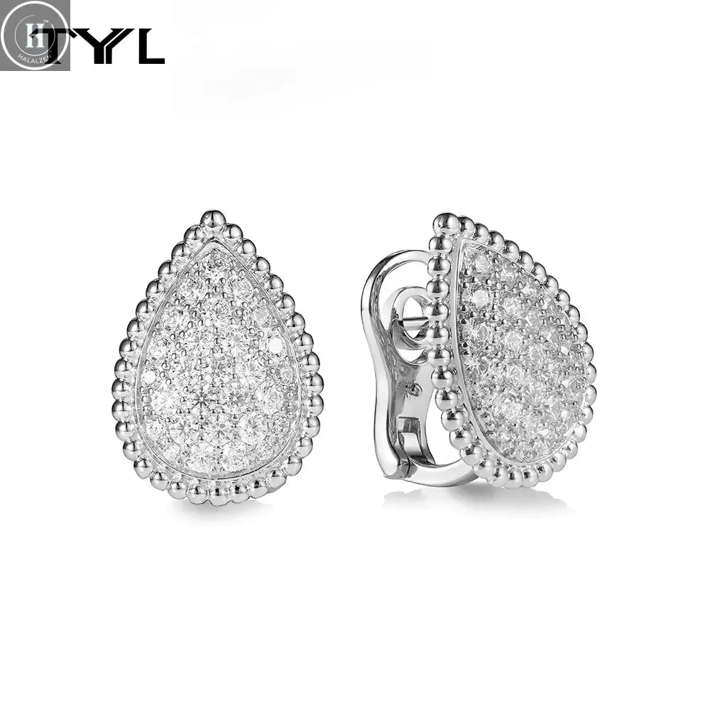 TYYL High Quality Classic 3 Water Drop Luxury Ear clip Drop Earrings Stud Party Wedding Long Earring Zircon Jewelry For Women HALALZEN