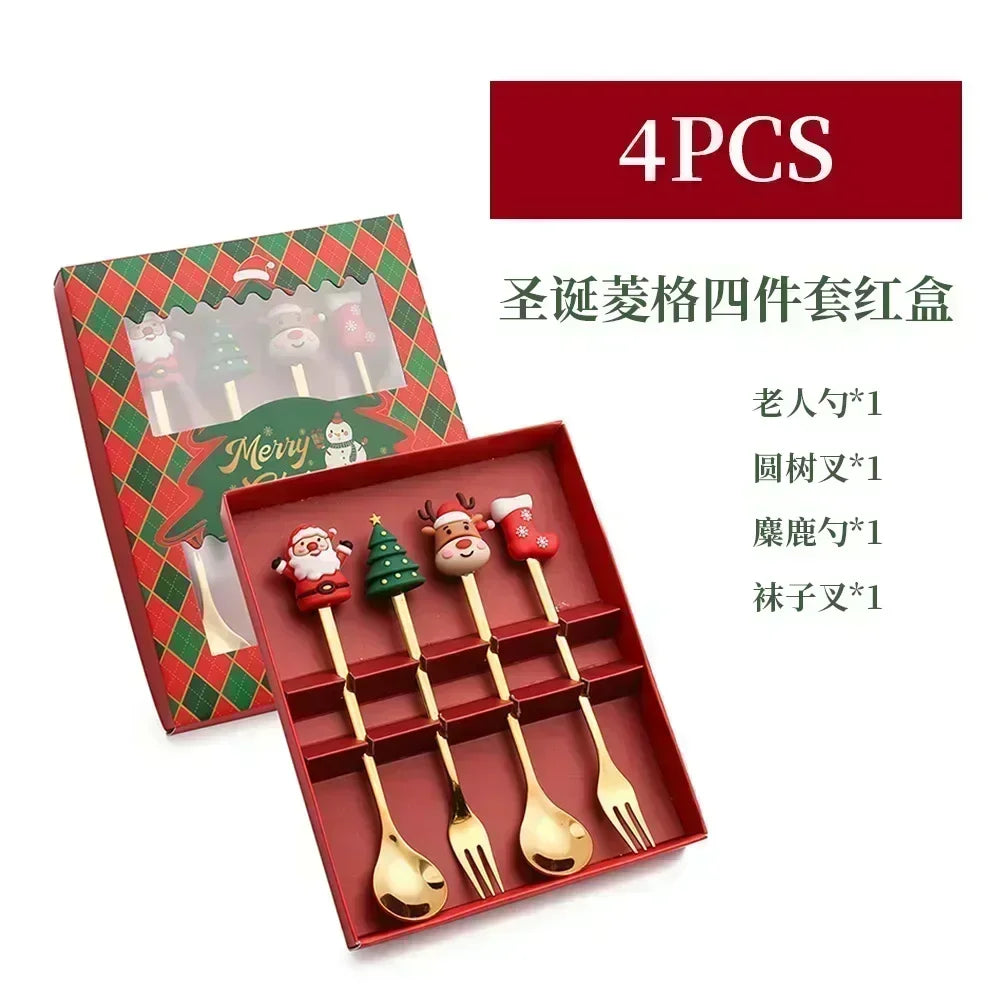 Christmas Decorations Home Christmas Table Decor Stainless SpoonsFork Cutlery Set Elk Xmas Tree New Year 2024 Navidad 2023 Gifts