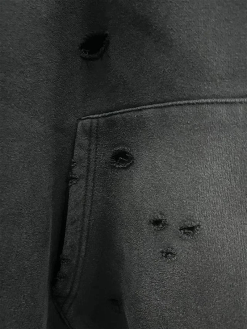 New VTG Saint Letter Logo Print Washed Hoodie Cotton Casual For Men Women Hip Hop Oversize High Street Damaged Hole Streetwear