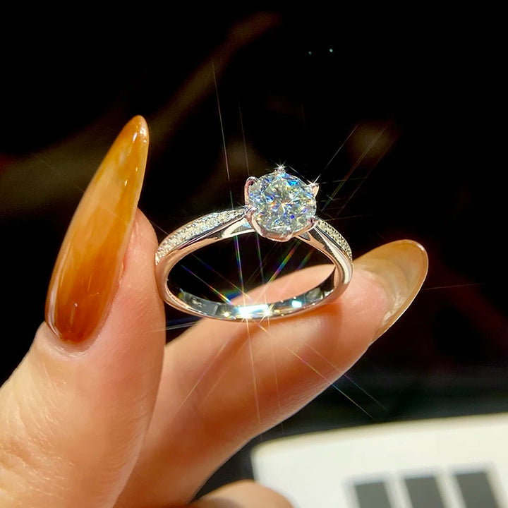 GRA Luxury Real 0.5-1CT Moissanite Diamond Rings for Women Engagement 925 Sterling Silver Original Gemstone Fine Jewelry