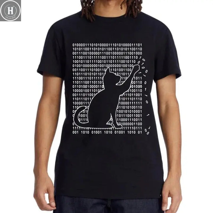 Men's High Quality T-shirt 100% Cotton Funny Cool Cat Design Print Summer Loose Short Sleeve for Men T-Shirt Male Tops Tees HALALZEN