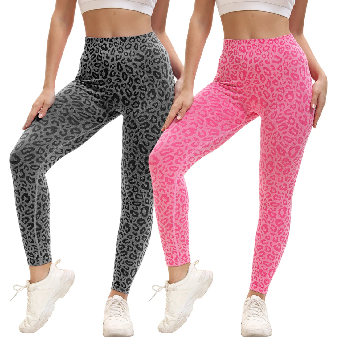 2pcs Women's High Waist Leopard Print Yoga Pants Sports Leggings, Hip Lifting Workout Stretch Fitness Pants For Running Fitness