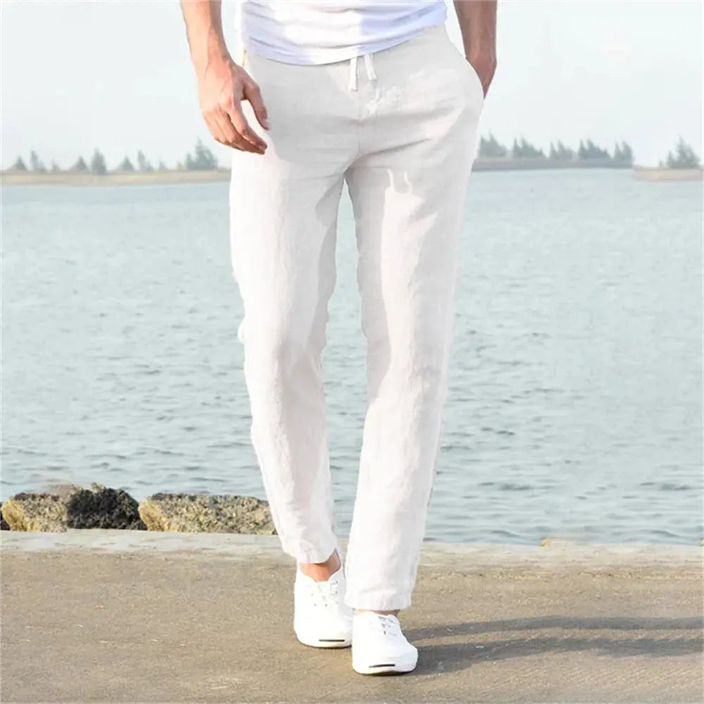 Men's Cotton Linen Pants Male Autumn New Breathable Solid Color Linen Trousers Fitness Streetwear S-3XL Halalzen UK
