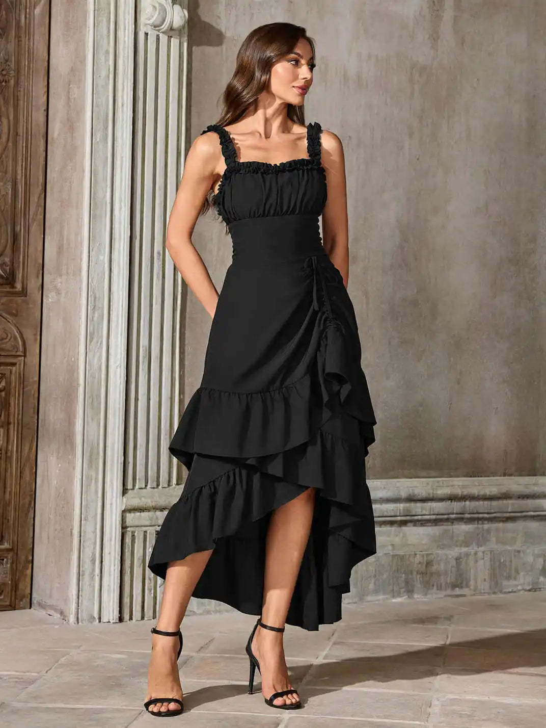 Spicy Girl Slim-Fit Lace-Up Sexy Dress Long Gown Women's Fashion Prom Strapless European and American Steampunk Gothic Victorian Ruffled Dress