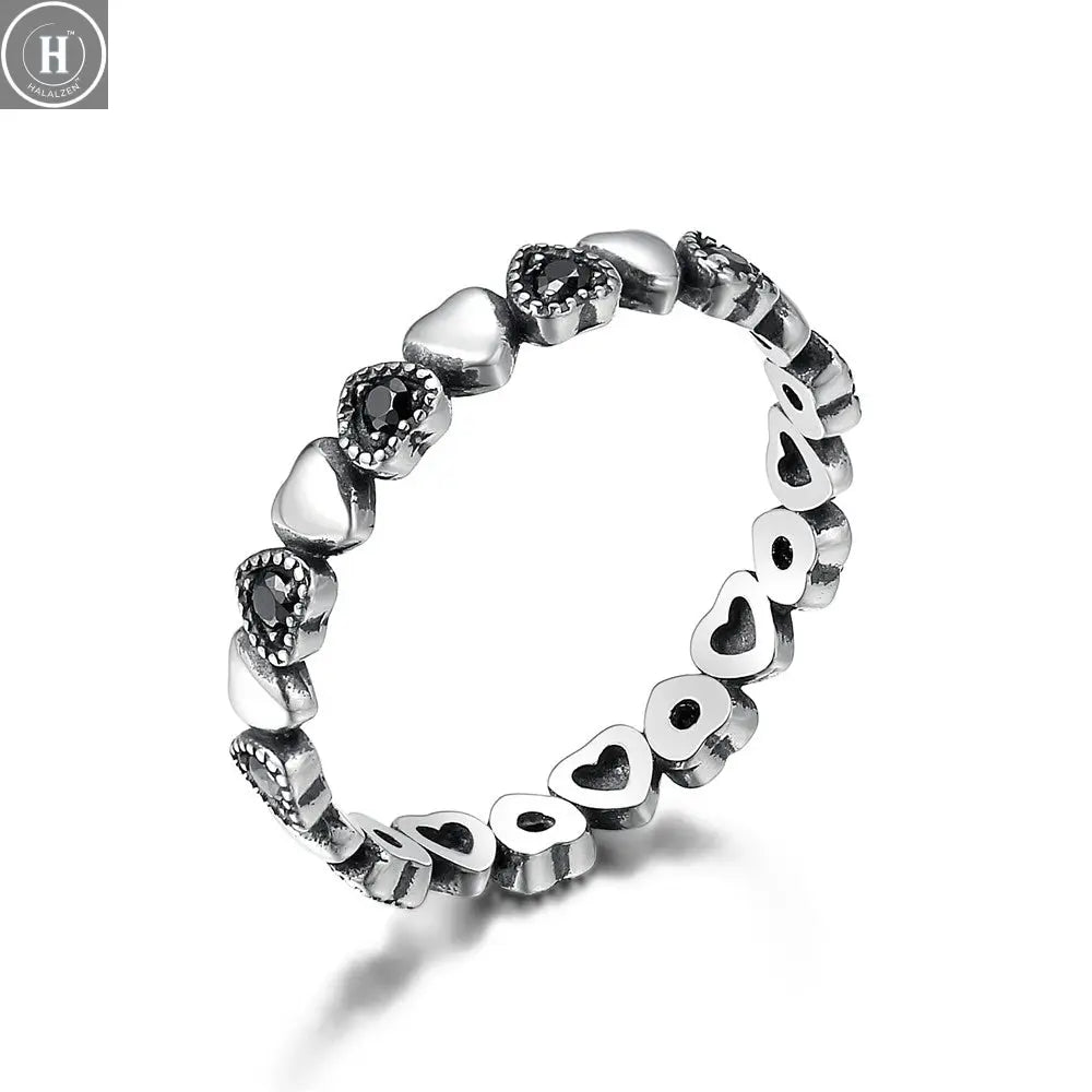 WOSTU European 925 Sterling Silver Simple Rings For Women Wedding Engagement Heart Rings With Zircon Original Female Jewelry HALALZEN