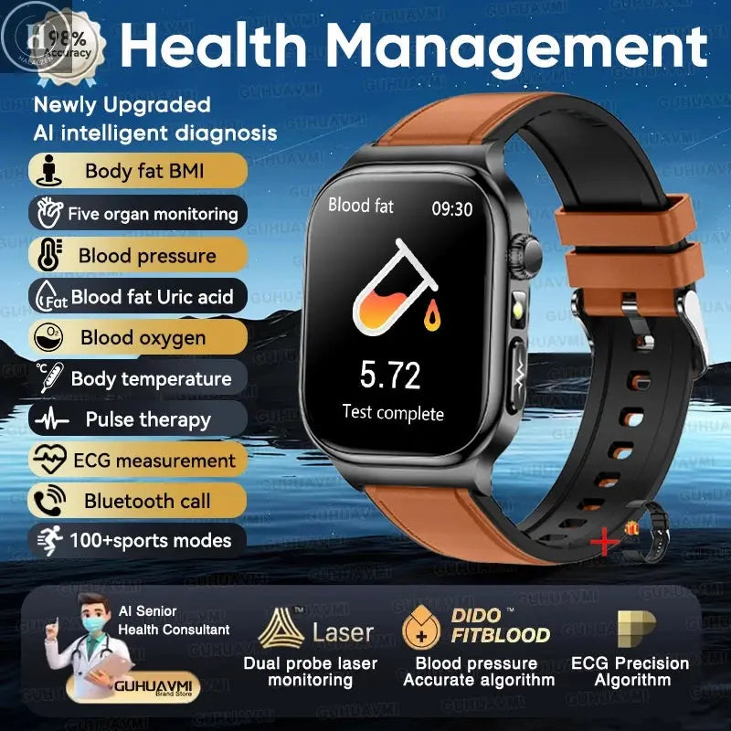 2026 New ECG+PPG Accurate Measurement Health Smart Watch Uric Acid BP Five Organ Blood Lipids HD Call Smart Watchs For Men Women HALALZEN