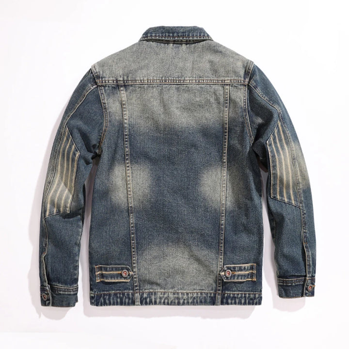 Large Pockets Cargo Denim Jacket for Men Spring Autumn Retro American Utility Jacket Trendy Casual Denim Jeans Coat