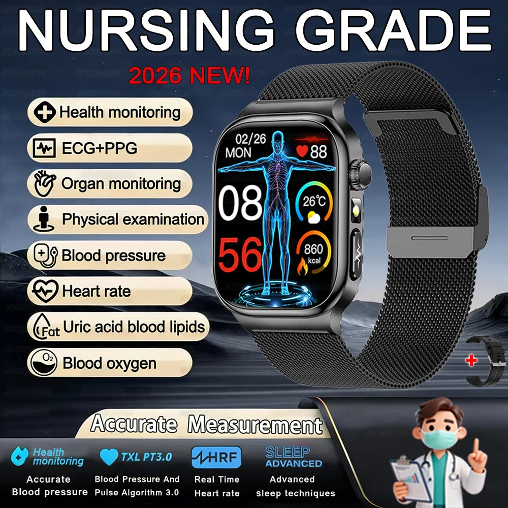 2026 Health Care Smart Watch Men Women BMI Analysis Uric Acid Blood Lipids Blood Pressure Monitoring BT Call AMOLED Smartwatch
