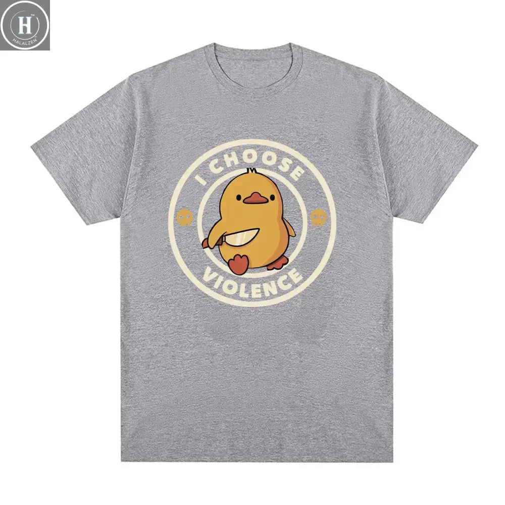 I Choose Violence T Shirt Funny Duck Humor Slogan Short Sleeve T-shirts Men Women 100% Cotton Loose Oversized T-shirt Streetwear HALALZEN