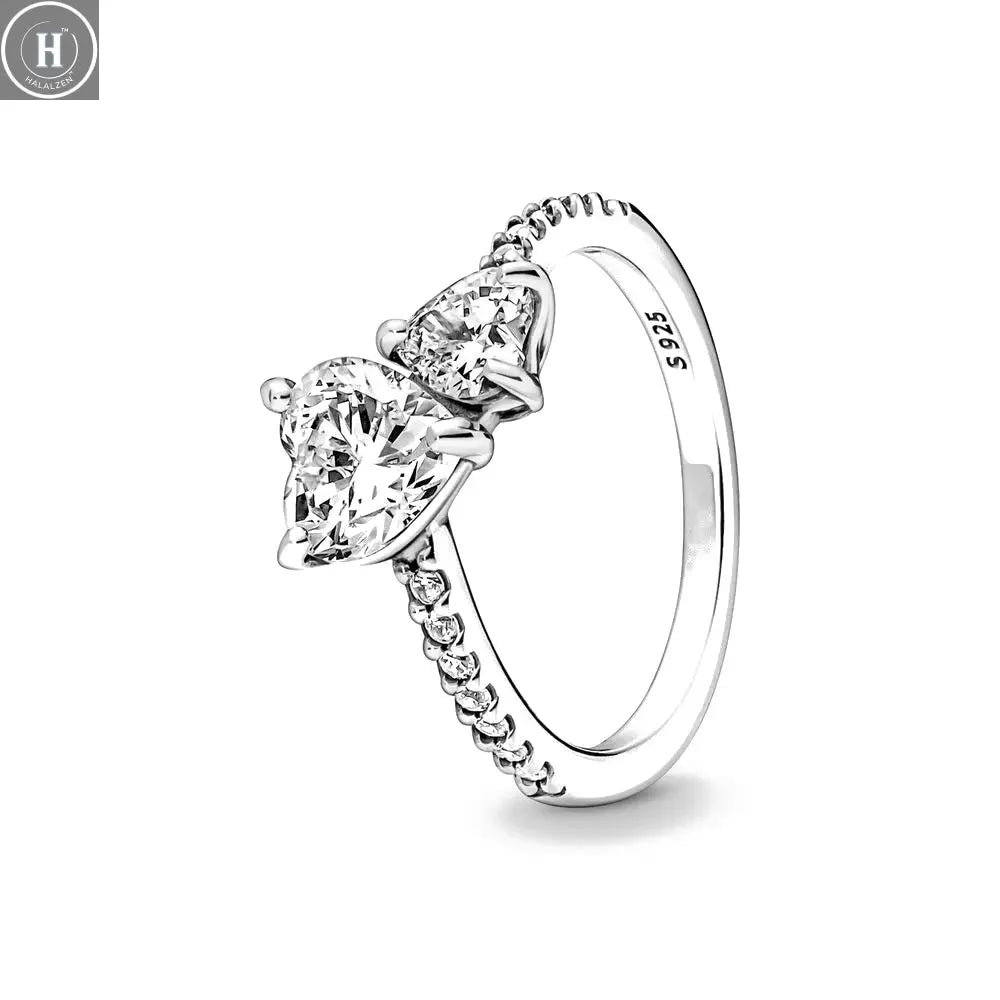 Hot Sale Original 925 Sterling Silver Women Finger Rings for Women Silver Love Heart Rhomboid Moon Star Luxury Jewelry Trinkets HALALZEN