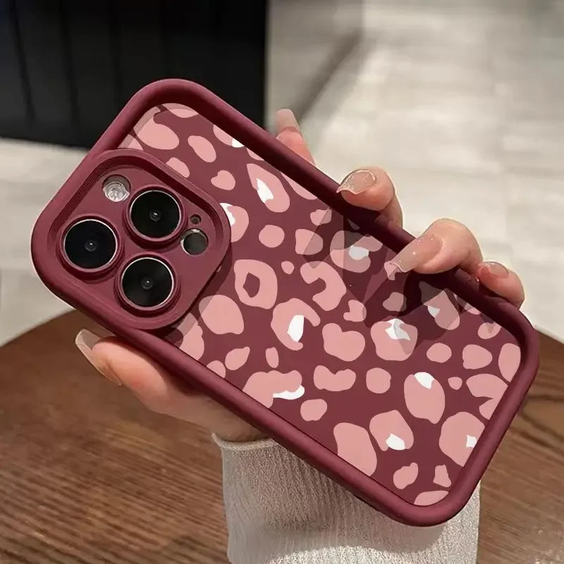 Full Screen Pink Leopard Print Phone Case For iPhone 16 15 14 13 12 11 Mini Pro Max X  XSMax  Plus   Back Cover