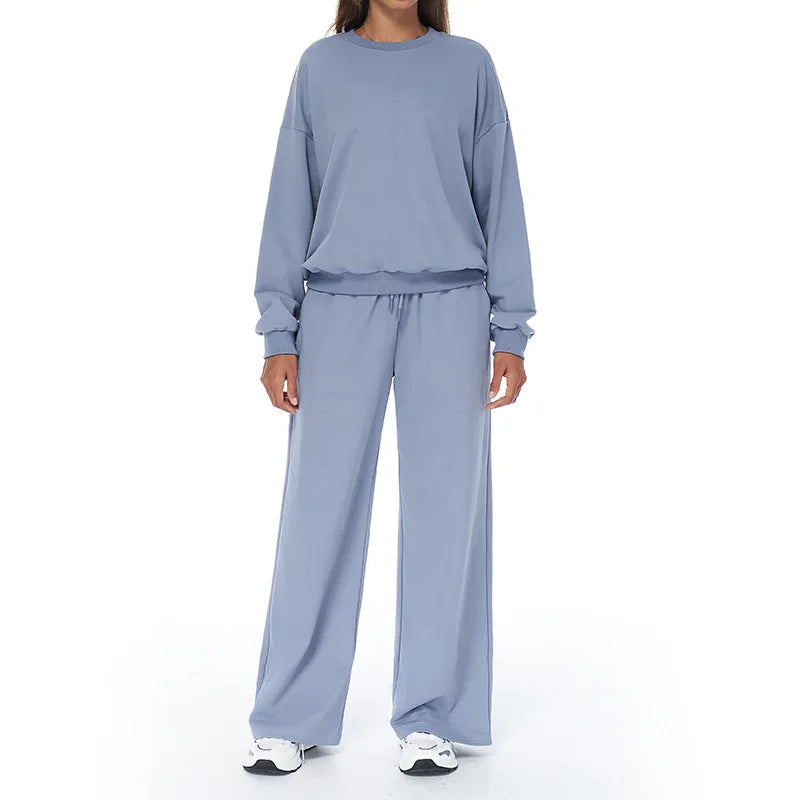 Autumn Winter Women's Pant Sets Sports Pullover Wide Leg Pants 2 Pieces Yoga Sets Gym Fitness Tracksuit Set Loose Hoodies Suits