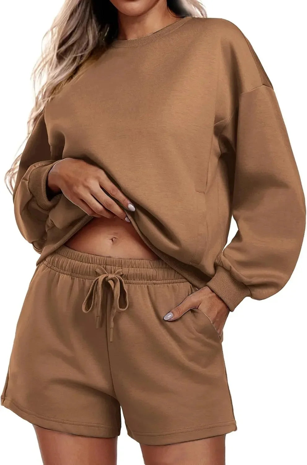 Women's 2-Piece Set Sportswear Casual Long Sleeve Hoodie And Shorts Outfit Polyester Fiber Made in China Trending 2025 Cross-Bor