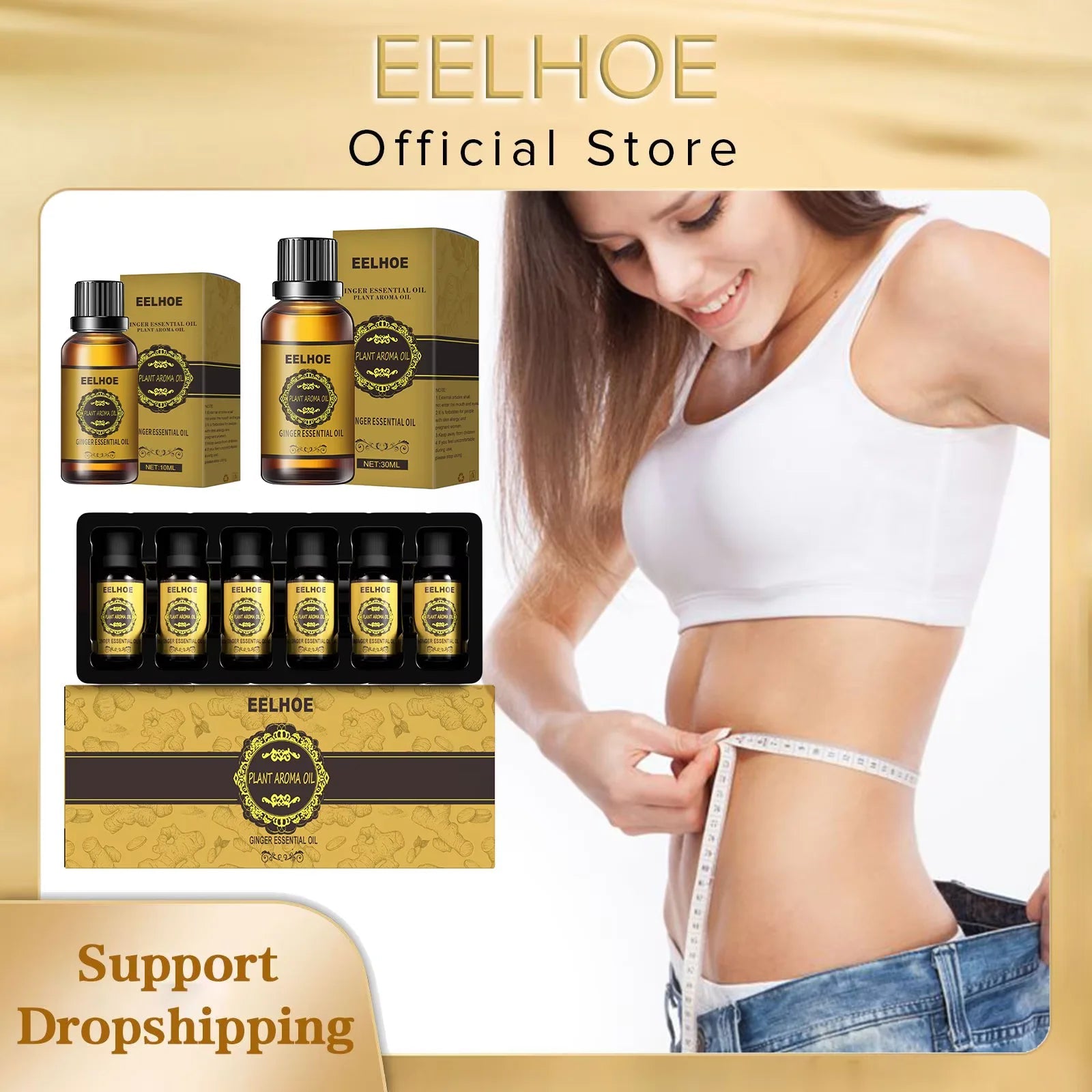 EELHOE Slimming Essential Oil Natural Ginger Oil Lymphatic Drainage Therapy Anti Aging Plant Essential Oils for Slimming Body HALALZEN