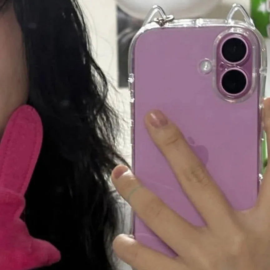 3D Hollow Out Cute Cat Ears Clear Phone Case For iPhone 17 Air 16 15 14 13 12 11 17 Pro Max Plus X XR XS Airbag Shockproof Cover