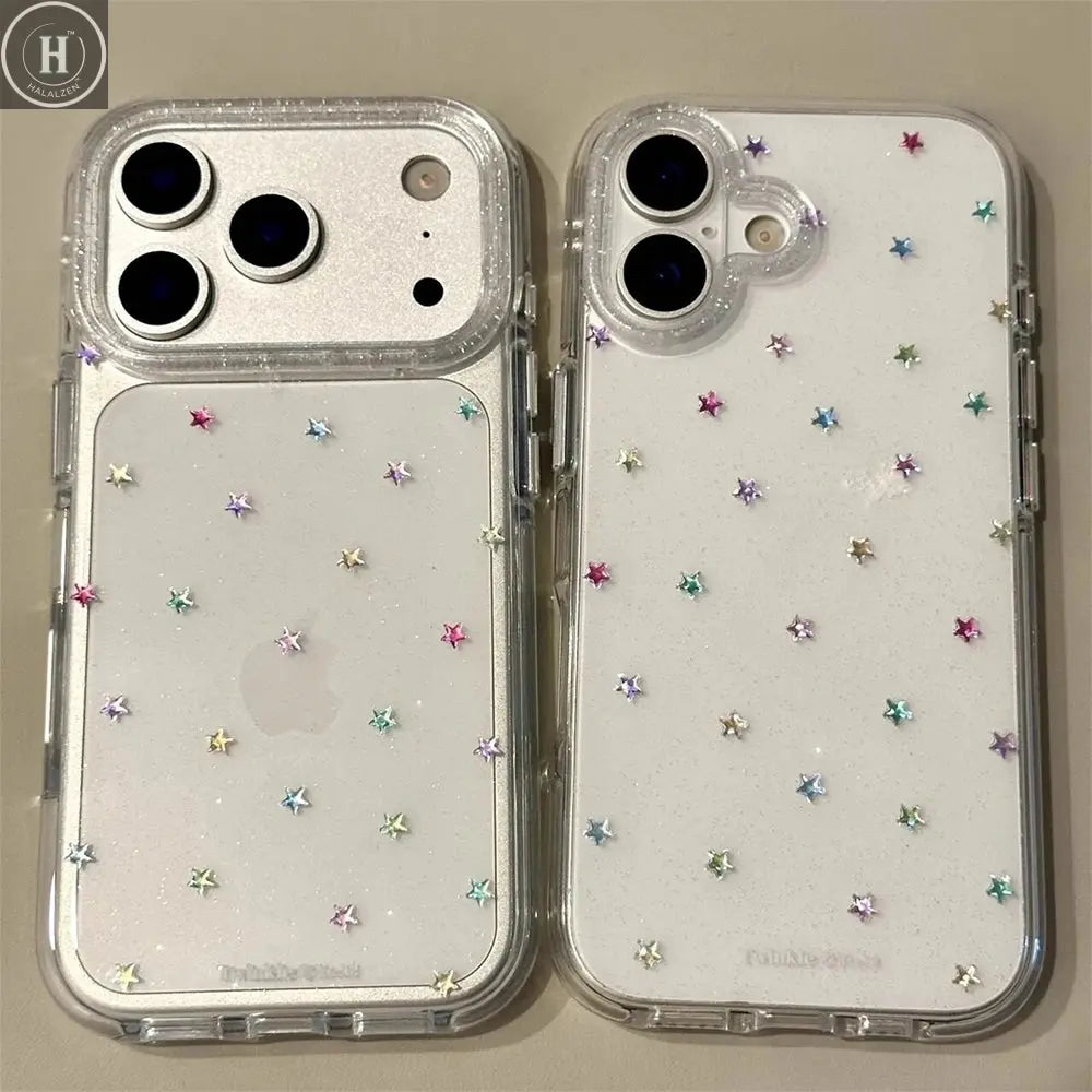 Glitter Shiny Stars Imd Transparent Back Cover for Iphone 17 16 Pro Max 13 14 15 Promax Ins Protector Shockproof Phone Case Halalzen UK