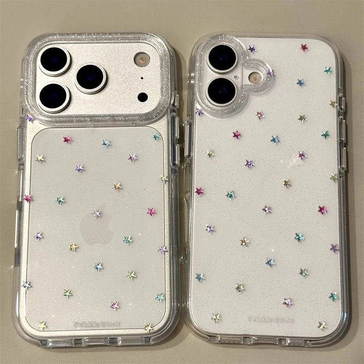 Glitter Shiny Stars Imd Transparent Back Cover for Iphone 17 16 Pro Max 13 14 15 Promax Ins Protector Shockproof Phone Case