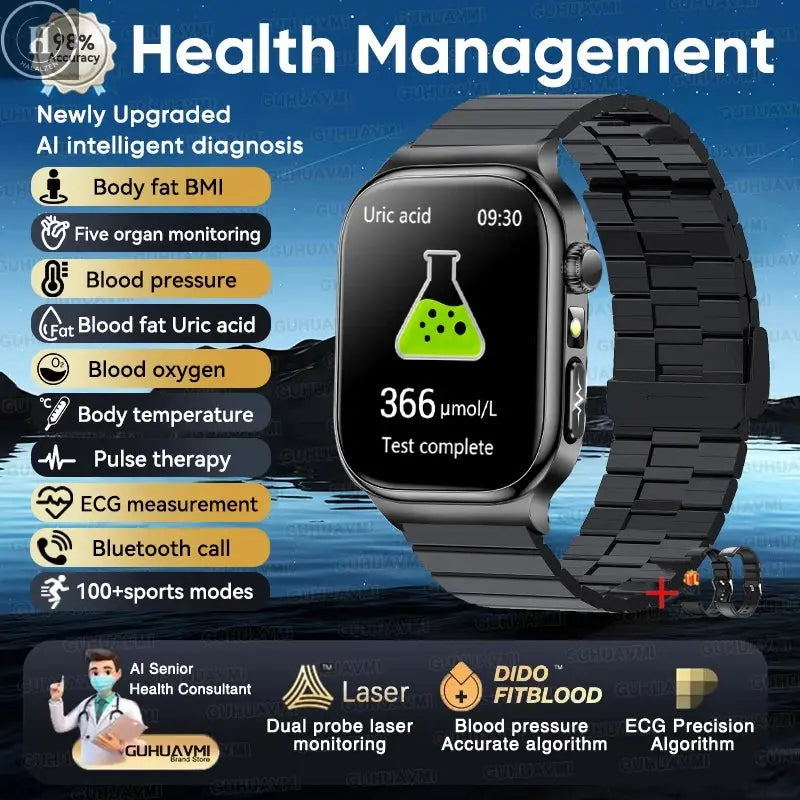 2026 New ECG+PPG Accurate Measurement Health Smart Watch Uric Acid BP Five Organ Blood Lipids HD Call Smart Watchs For Men Women HALALZEN
