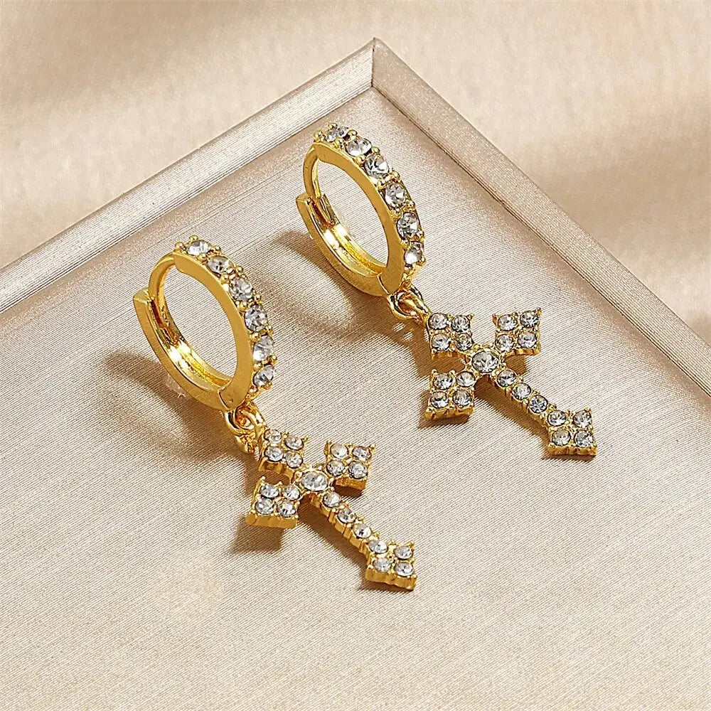 Classic Cross Point-Drill Crystal Replaceable Exquisite White Color Earrings For Women Men Hiphop Party Jewelry Gifts Halalzen UK