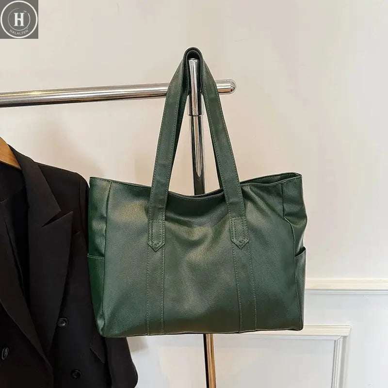 Fashion Design Women Solid Color Shoulder Bag Soft Pu Leather Commute Large Capacity Casual Tote Handbag Women's Shoulder Bag HALALZEN