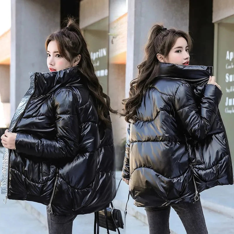 2022 New Winter Jacket Women Parkas Glossy Warm Thicken Coat Female Cotton Padded Parka Waterproof Outwear Loose Snow Jacket