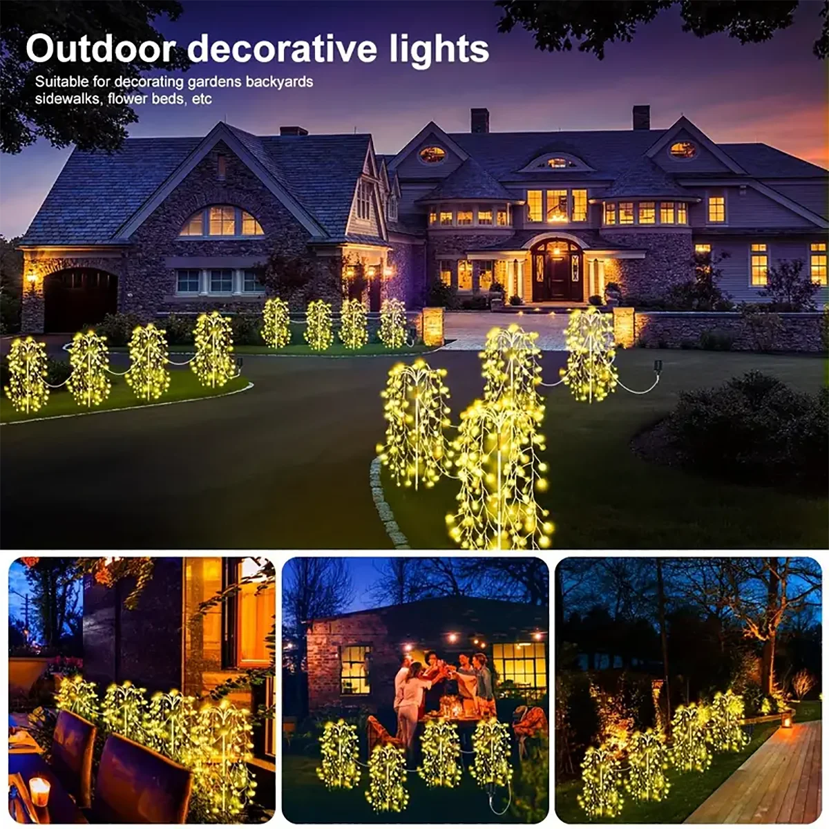 4Pack 680LED Christmas Solar Firecracker Fireworks Lights Outdoor Yard Lawn Garden Decorative Light Party Landscape Lighting