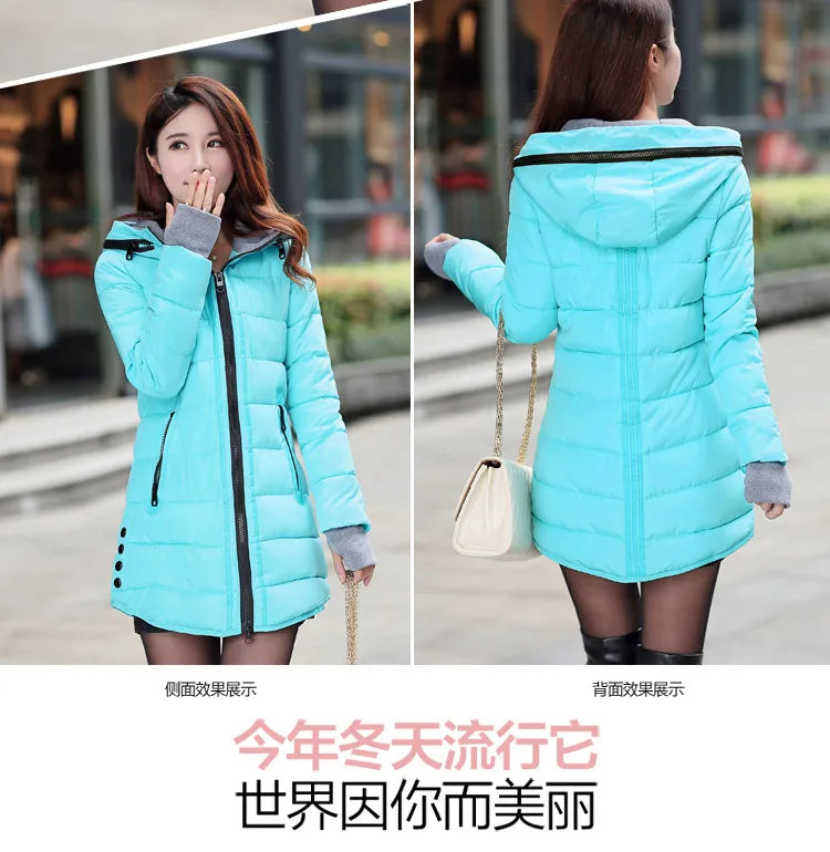 Autumn Winter Clothes Women Down Cotton Fashion Ladies Hooded Coat Female Medium-long Thickening Waterproof Slim Casual Jacket