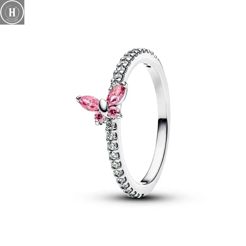 2026 Bestseller 925 Silver, Heart-Shaped Butterfly Ring, Sizes 6, 7, 8, 9, Perfect for European Women's Exquisite Charm Jewelry HALALZEN